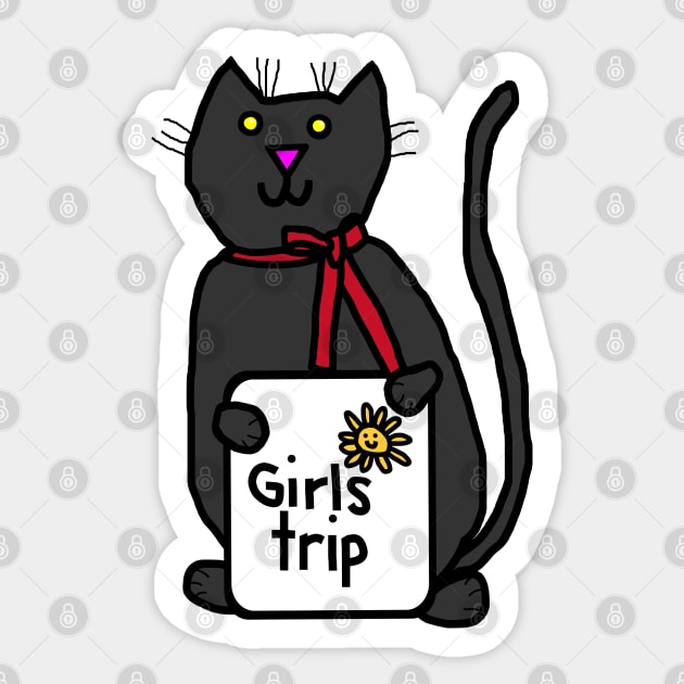 Cute Black Cat goes on Girls Trip Sticker by ellenhenryart